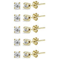Sterling Silver Cubic Zirconia Stud Earrings Set - 5 Pairs, 2mm