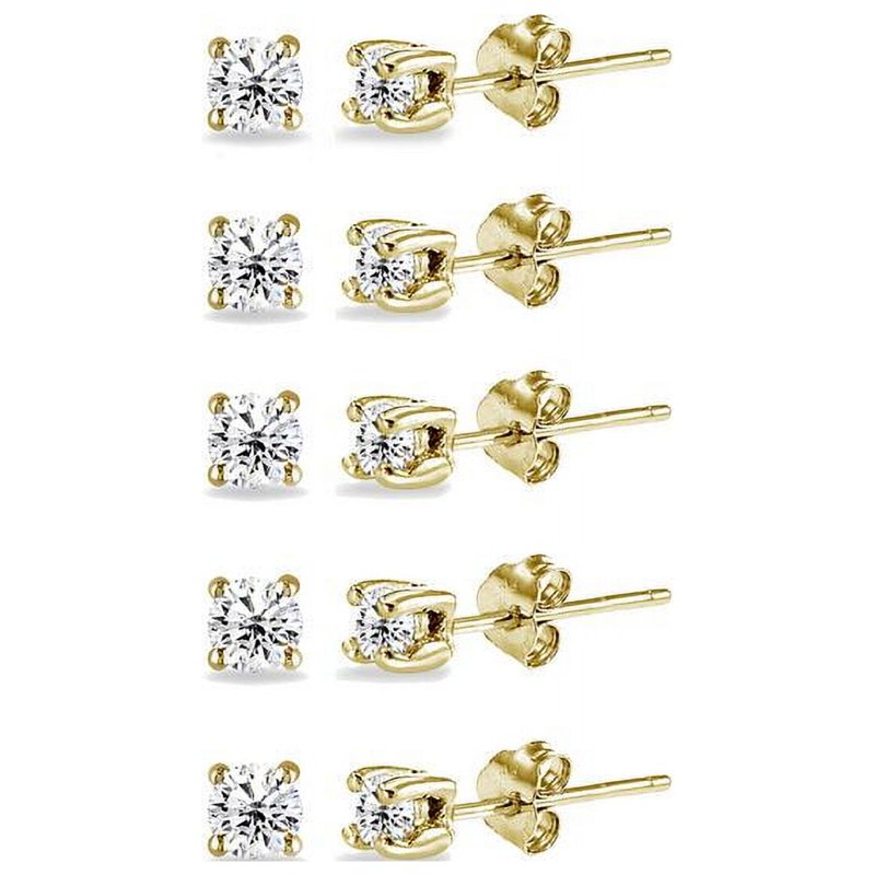 Sterling Silver Cubic Zirconia Stud Earrings Set - 5 Pairs, 2mm