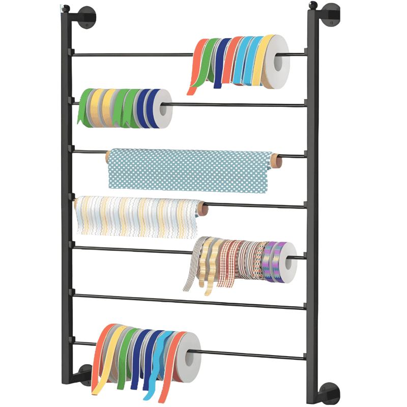 7 Tier Wall-Mounted Ribbon Storage Rack Metal Organizer for Crafts & Retail