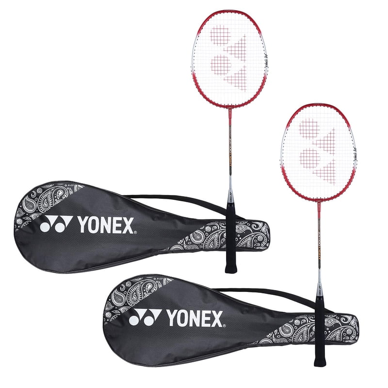 Lightweight Aluminium Badminton Racquet Set - 2 Rackets with Covers, Red