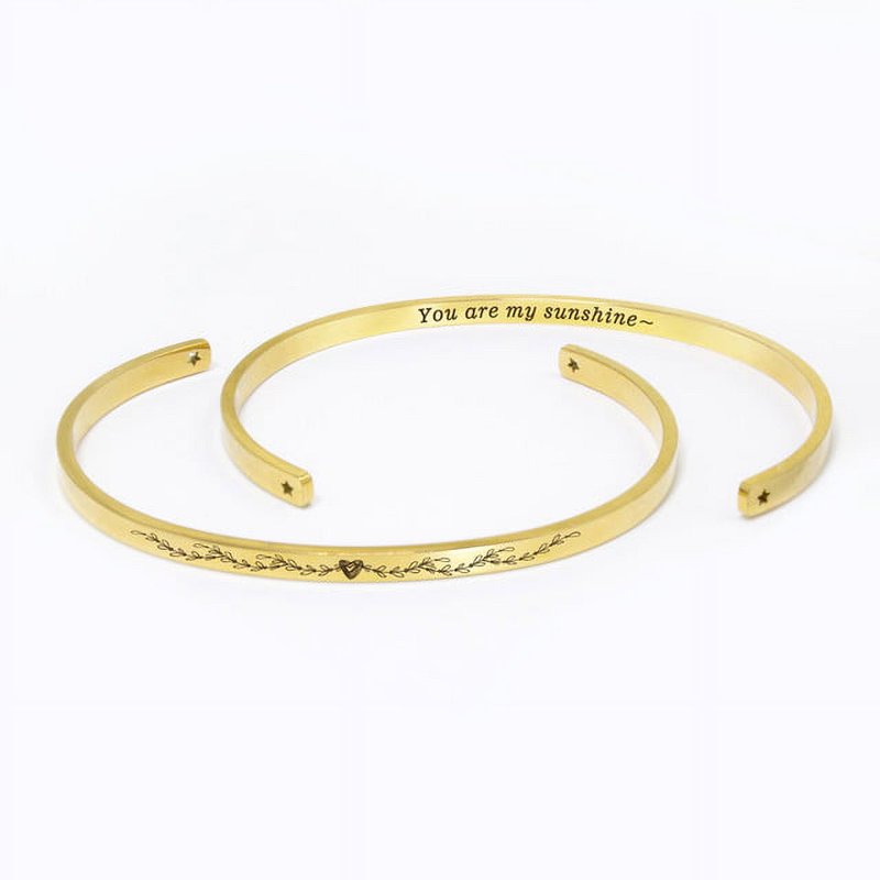 Adjustable Stainless Steel Cuff Bracelet Mother's Day Gift Set - Heart Icon Engraved