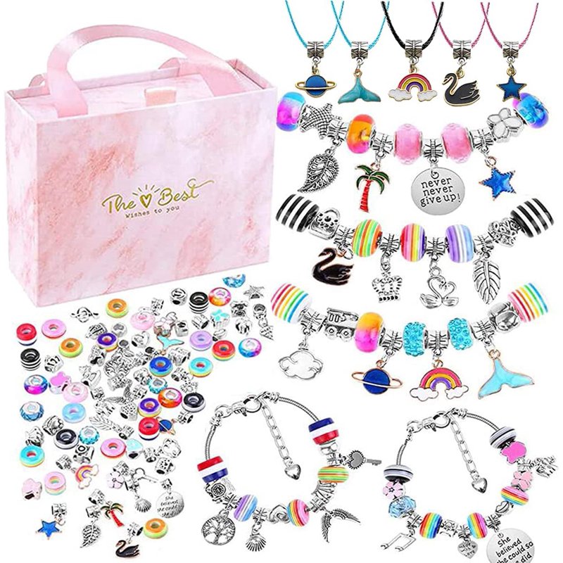Kids Charm Bracelet Making Kit with Beads and Charms - DIY Jewelry Craft Set