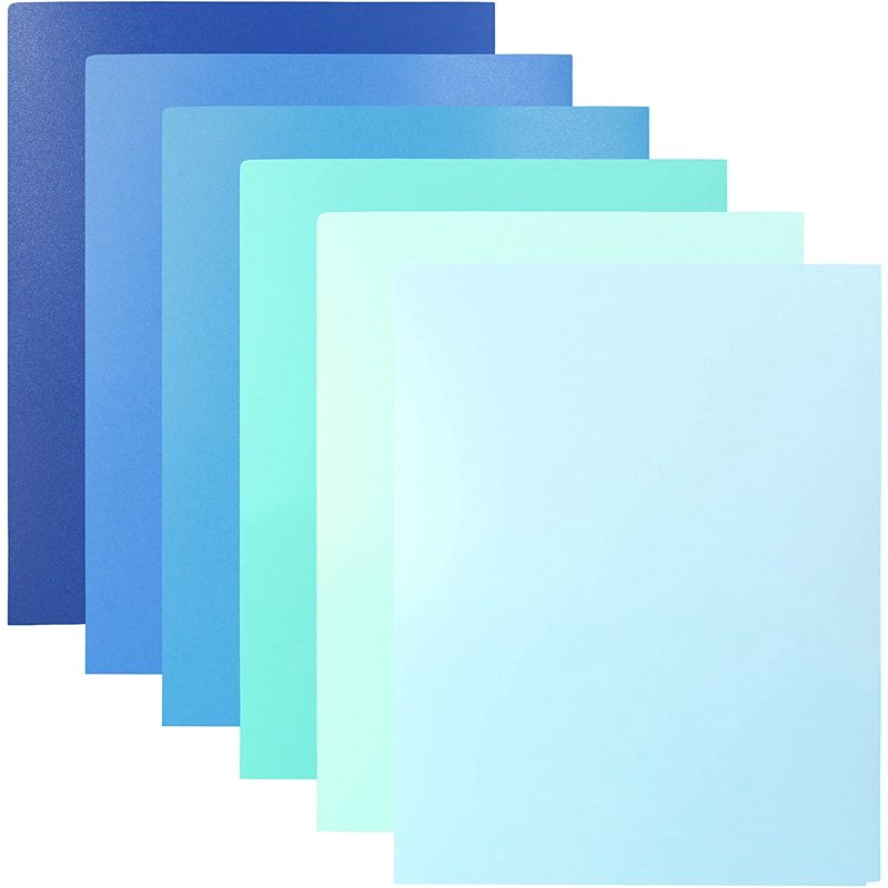 Heavy Duty Plastic 2-Pocket Folders - 12 Pack in Coastal Colors for School & Office
