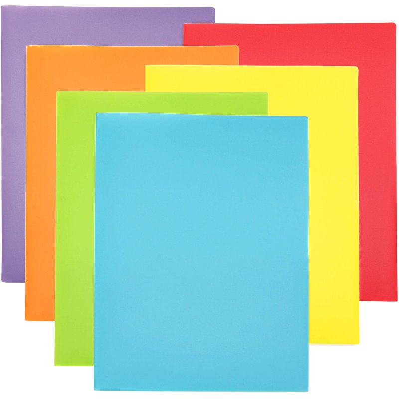 Heavy Duty Plastic Pocket Folders - 6 Pack Rainbow Colors, Reinforced Edges