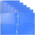 Heavy Duty Plastic Two Pocket Folder with Prongs - 6 Pack, Blue