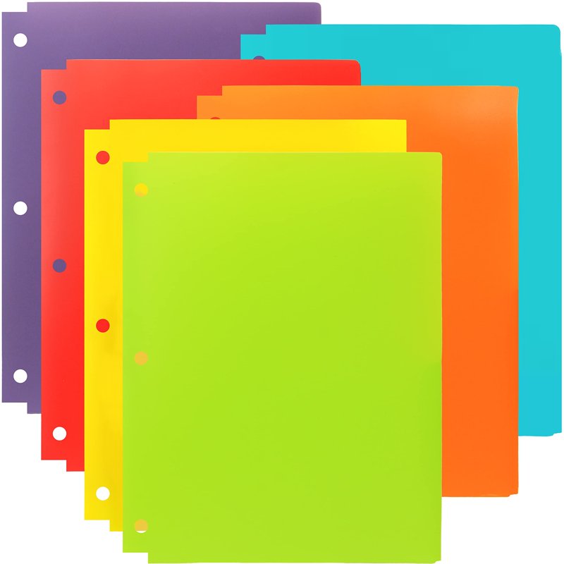 Heavy Duty Plastic Letter Size File Folders 6-Pack Moisture Resistant Notched Pockets
