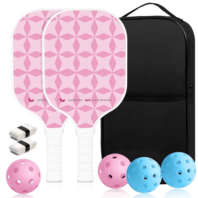 Variation of THIS listing: Adult Yuzhilink 2x Fiberglass Pickleball Paddles Set with Balls, Grips & Carry Bag - Pink