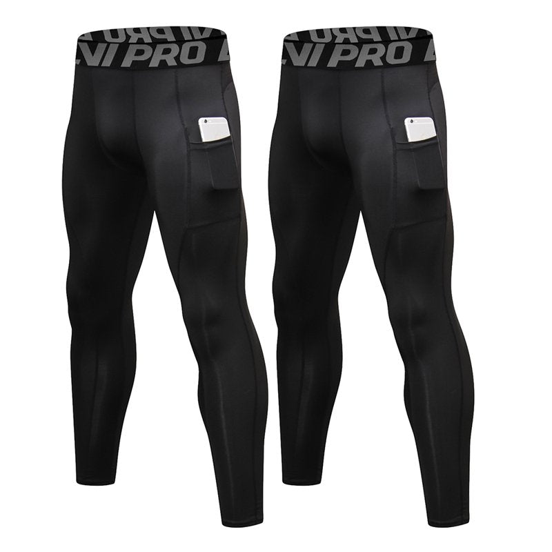 Men's Compression Tights with Pockets for Running & Gym - Athletic Workout Pants