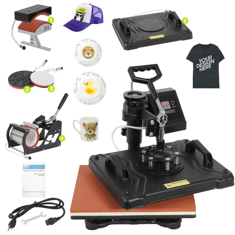 5-in-1 Digital Heat Press Machine for T-Shirts Mugs Plates and More