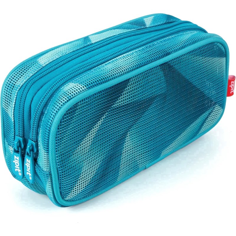 Double Compartment Mesh Pencil Case - Transparent Stationery Organizer for School & Makeup