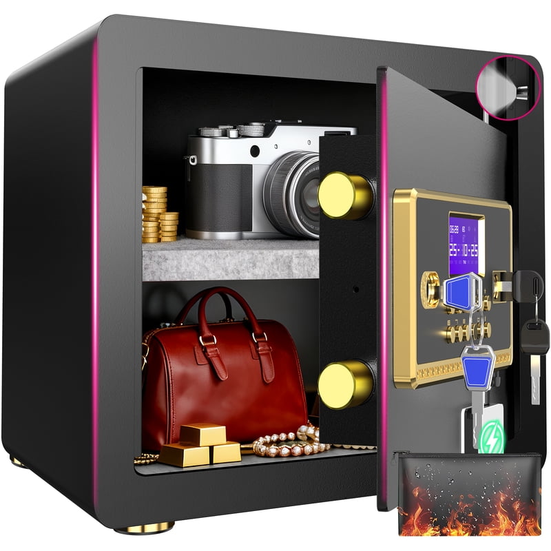 Home Security Safe Box with Digital Keypad, Fireproof Waterproof Bag, Adjustable Shelf