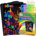 Rainbow Scratch Art Paper Kit for Kids with Wooden Stylus & Stencils