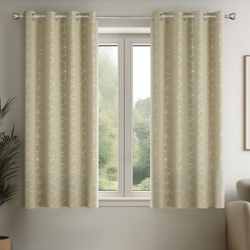 Blackout Curtains for Bedroom Light Beige 52x45 Inch Modern Geometric Design Thermal Insulation Drapes - 2 Panels