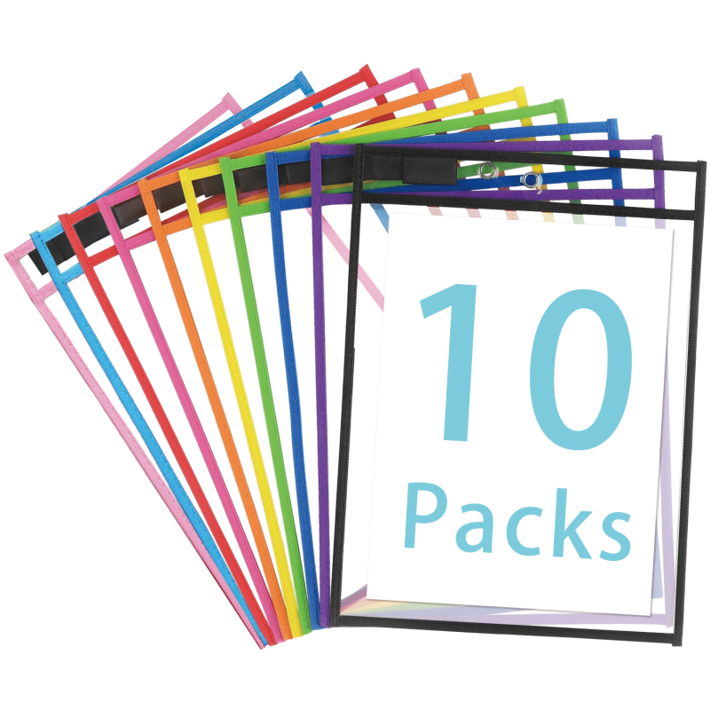 10 Pack Reusable Dry Erase Sleeves 10x14 Inch Clear Plastic Ticket Holders