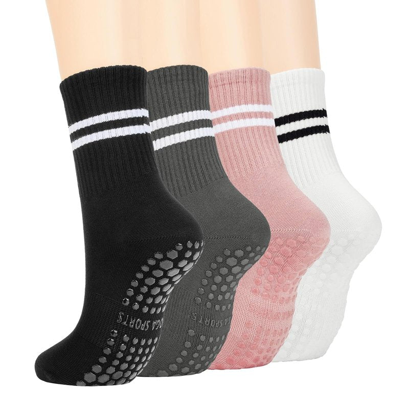 4 Pairs Grip Socks for Women – Non Slip Pilates & Yoga Socks with Grips (Variation: 4 Pairs-Mixed 3)