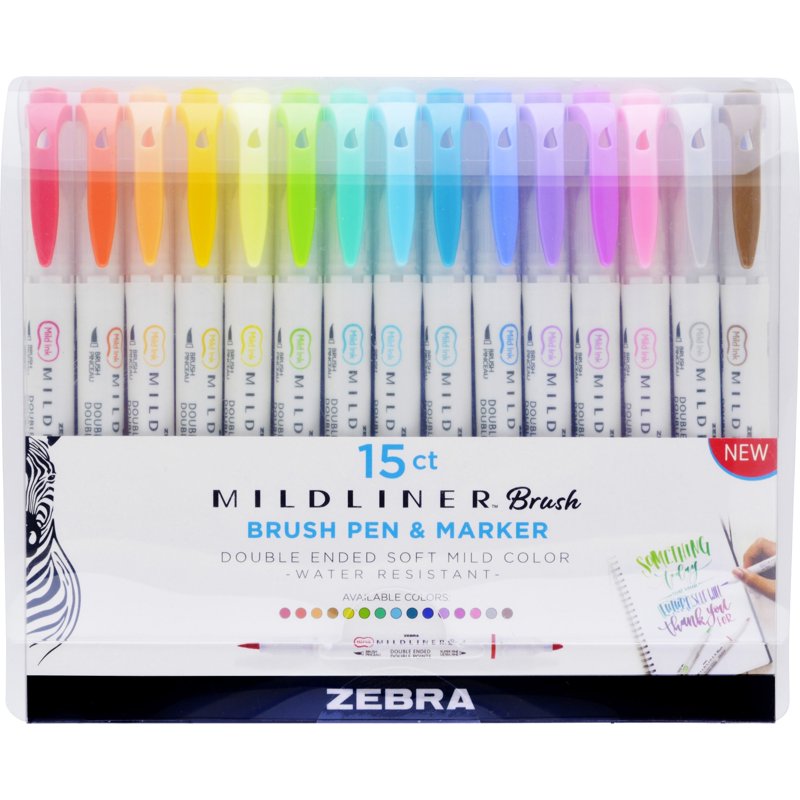 Double-Ended Brush & Fine Marker Pens Set - Assorted Pigment Ink - 5 Pack