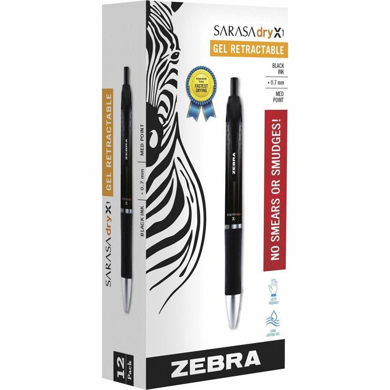 Gel Pen Set with Rapid Dry Ink, Wide Barrel, 0.7mm, Black, 12 Pack