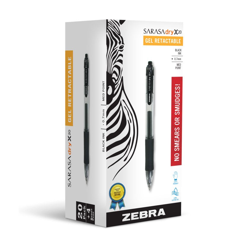 Gel Pen Set 0.7mm Medium Point Fast Dry Ink 20 Black + 4 Colors