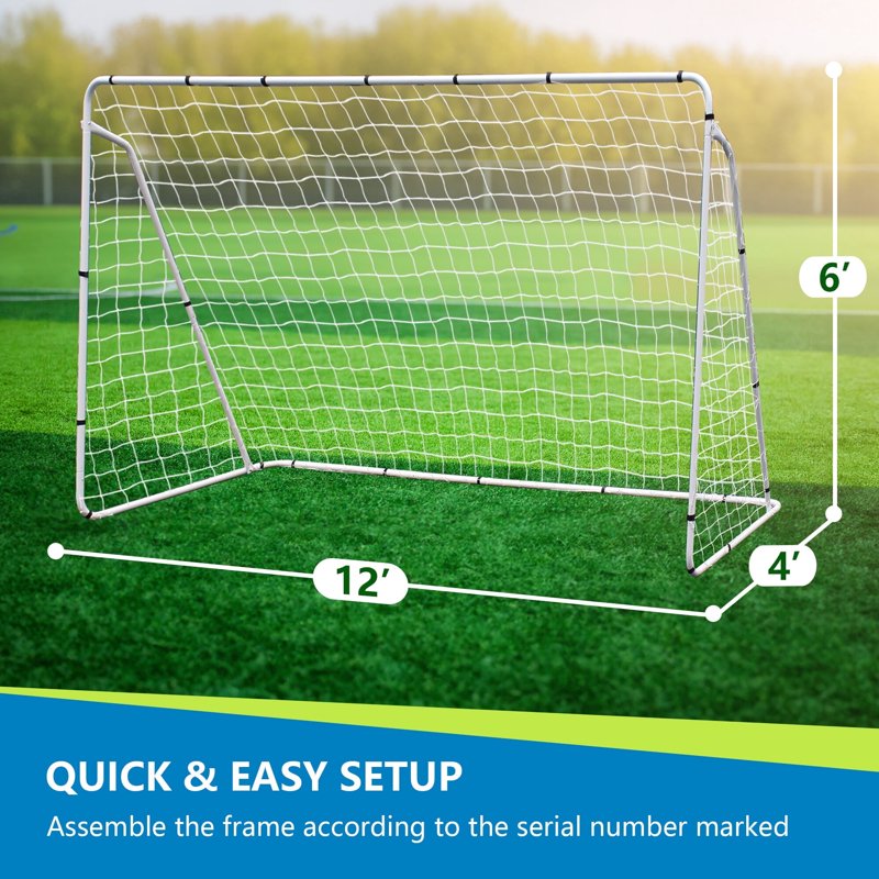 ZenSports 12FT x 6FT Portable Soccer Goal Net with Steel Frame