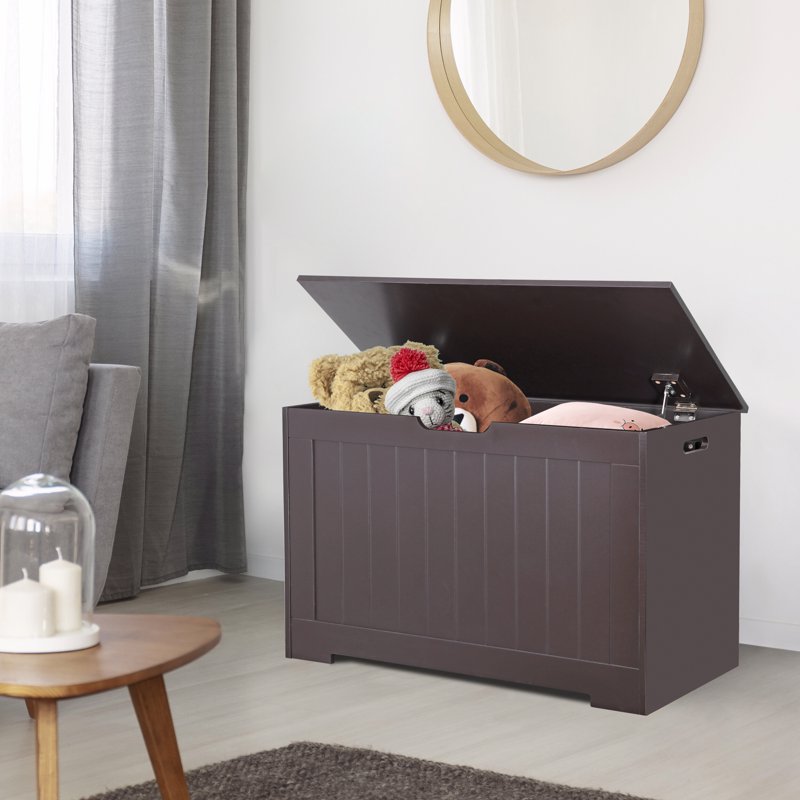 Kids Wooden Toy Chest Storage Box - Large 30 Inch with Safety Hinged Lid