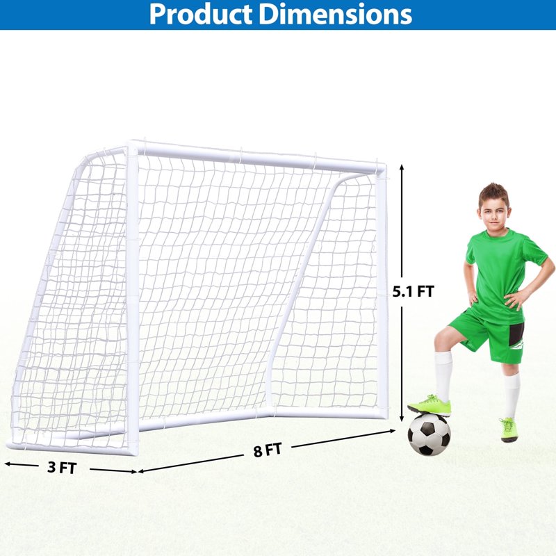 ZenSports 8FT x 5FT Portable Soccer Goal Net PVC Frame — Outdoor Training for Adults and Kids