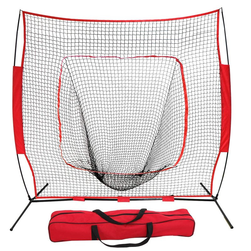 7 Ft Baseball Softball Practice Net with Carry Bag & Metal Frame for Hitting Pitching & Fielding Training