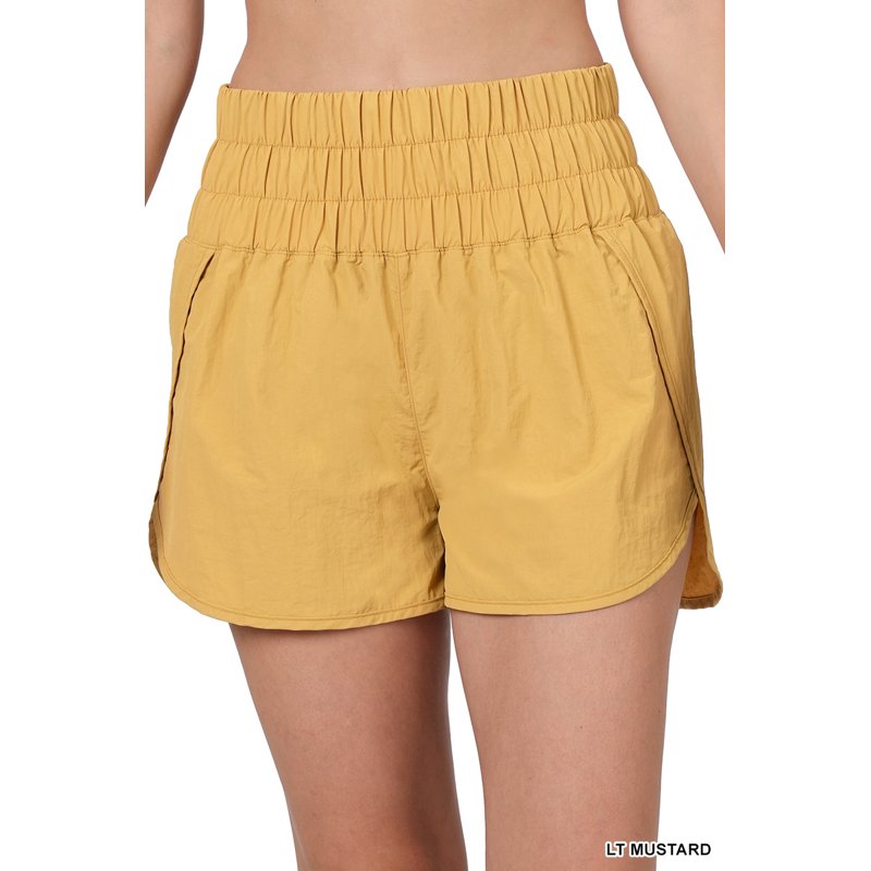 Women's Windbreaker Shorts with Smocked Waistband & Built-In Inner Brief - Active Fit