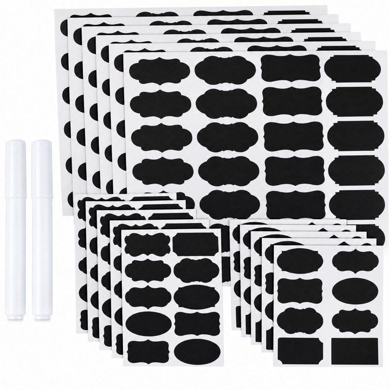 Chalkboard Style Labels Set with Markers - Water-Resistant Rewritable Self-Stick Labels for Pantry & Kitchen Organization - 244 Pieces