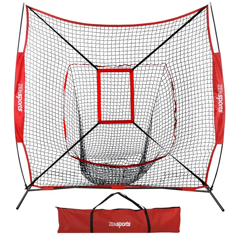 7' x 7' Baseball Softball Practice Net with Strike Zone, Frame & Carry Bag