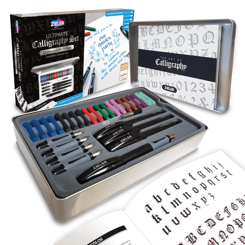 Calligraphy Pen Set with 32 Nibs & Ink Cartridges in Gift Tin