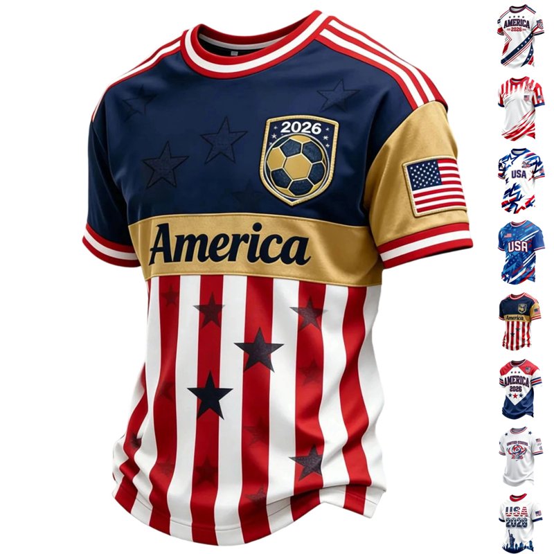 USA Soccer Jersey Men's 2026 Deep Red L - Crewneck Short Sleeve Fan Football Shirt