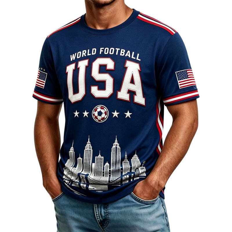 USA Soccer Jersey 2026 - Navy, L - Men's Short Sleeve Crewneck Football Shirt