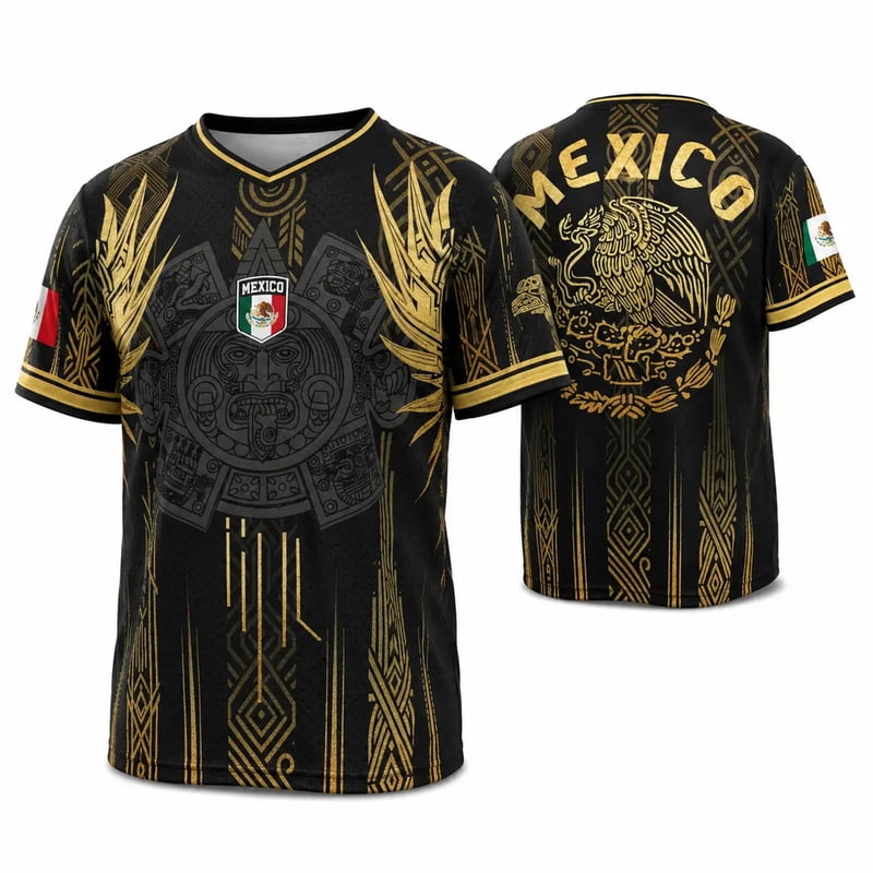 Zimjoy Mexico Soccer Jersey Men’s Crew Neck Short Sleeve - Black 2XL