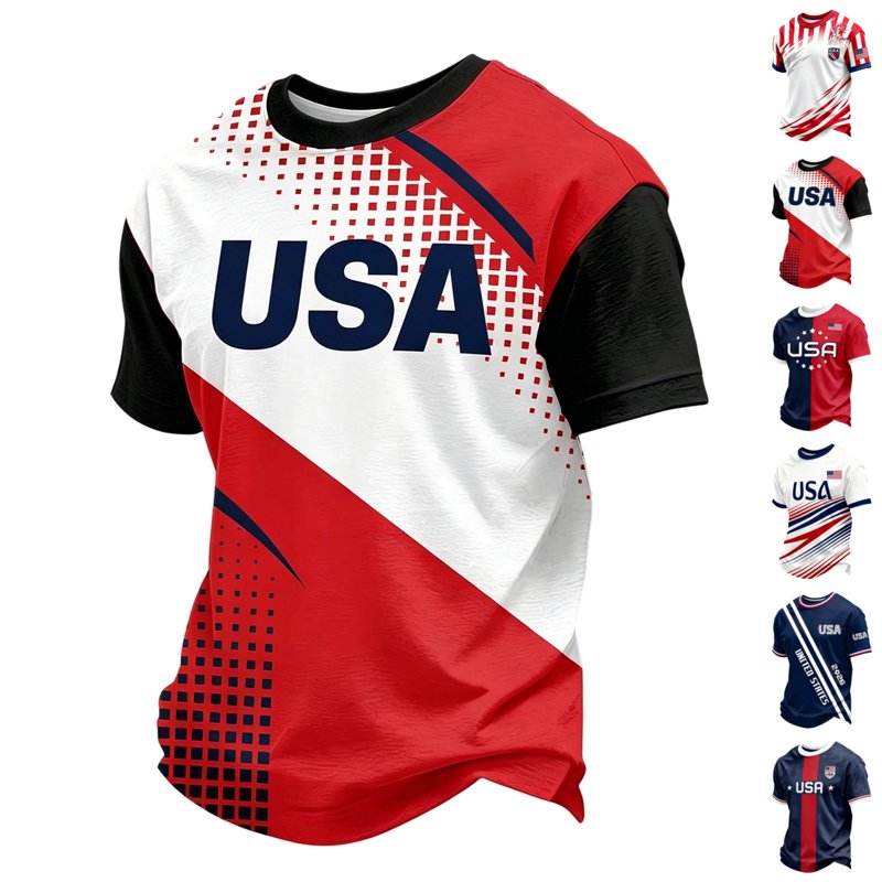 USA Soccer Jersey for Men 2026 - Red XL, Short Sleeve Crewneck Football Top