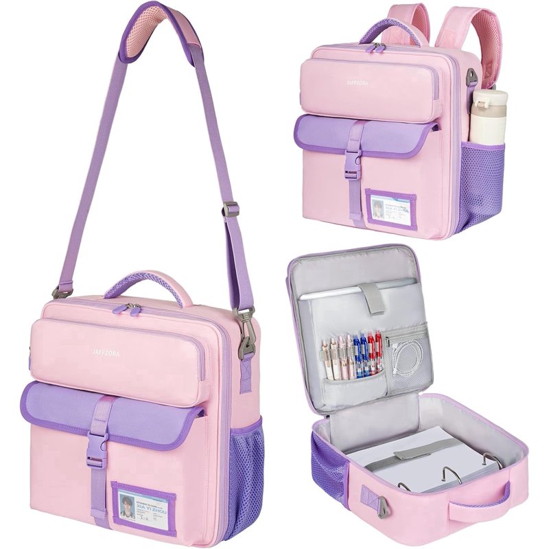 3-Inch Zipper Binder Bag with 700 Sheets Capacity, Detachable Straps, Portable Document Organizer - Pink & Purple