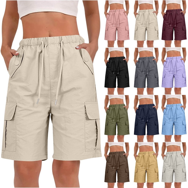 Women's Quick Dry Cargo Shorts - Casual Summer Athletic Shorts with Pockets