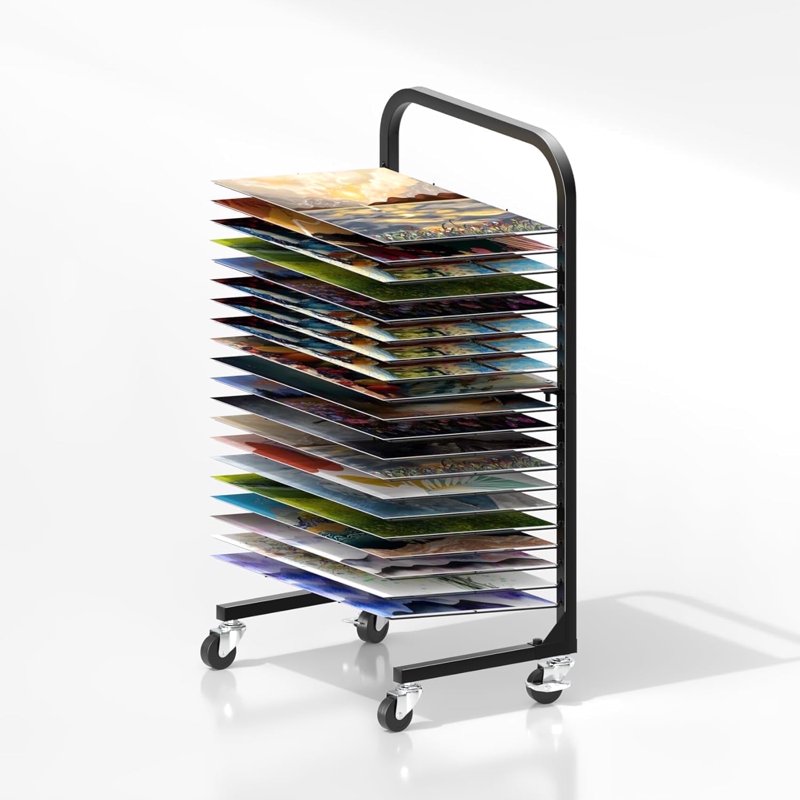 20-Tier Metal Art Drying Rack with Lockable Wheels, Space-Saving & Mobile