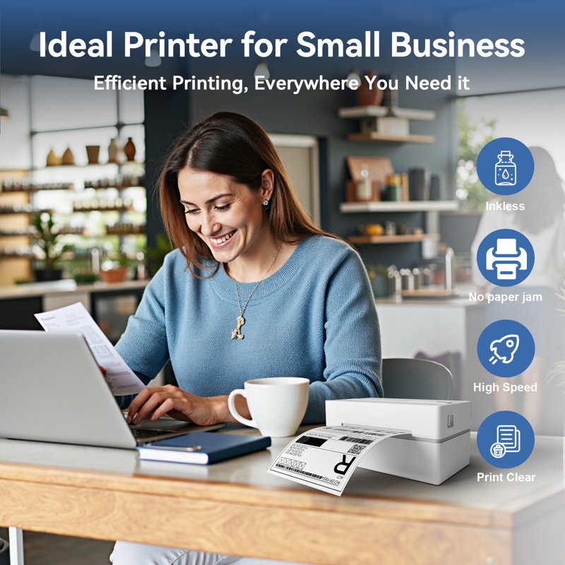 Wireless 4x6 Thermal Shipping Label Printer Bluetooth & USB for Business & Home