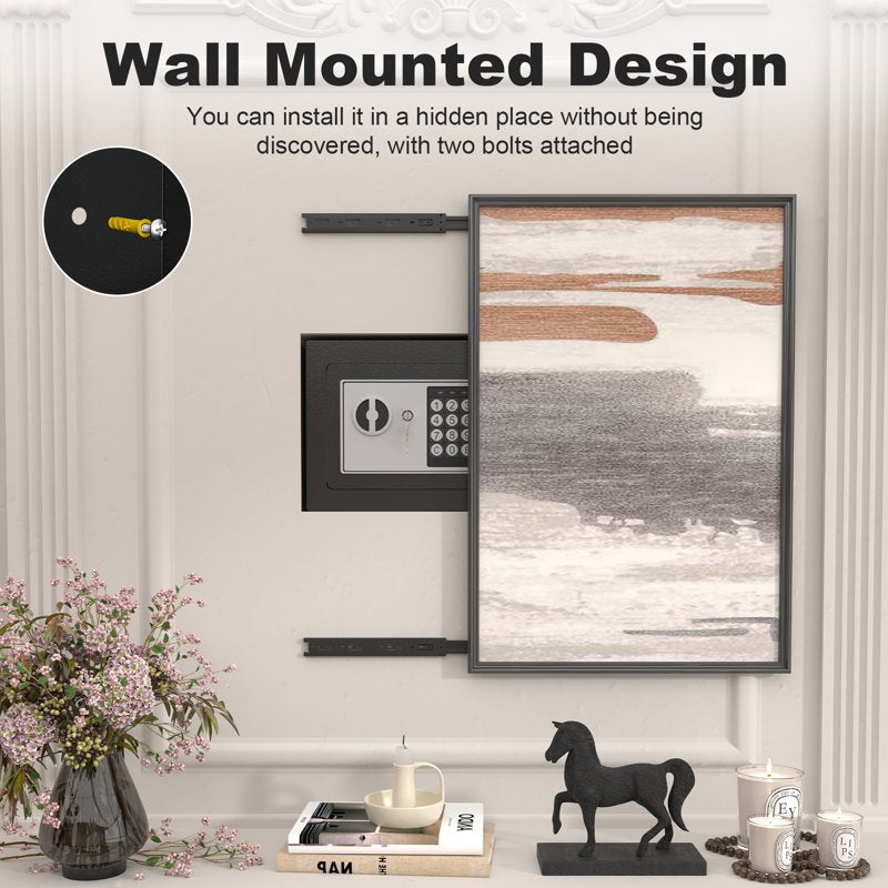 Small Digital Safe with Key & Code Lock - Wall Mount for Money Jewelry