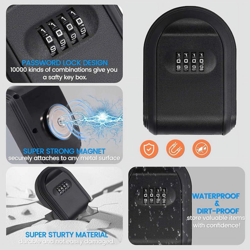 Magnetic Key Lock Box with 4-Digit Combination for Indoor & Outdoor Security