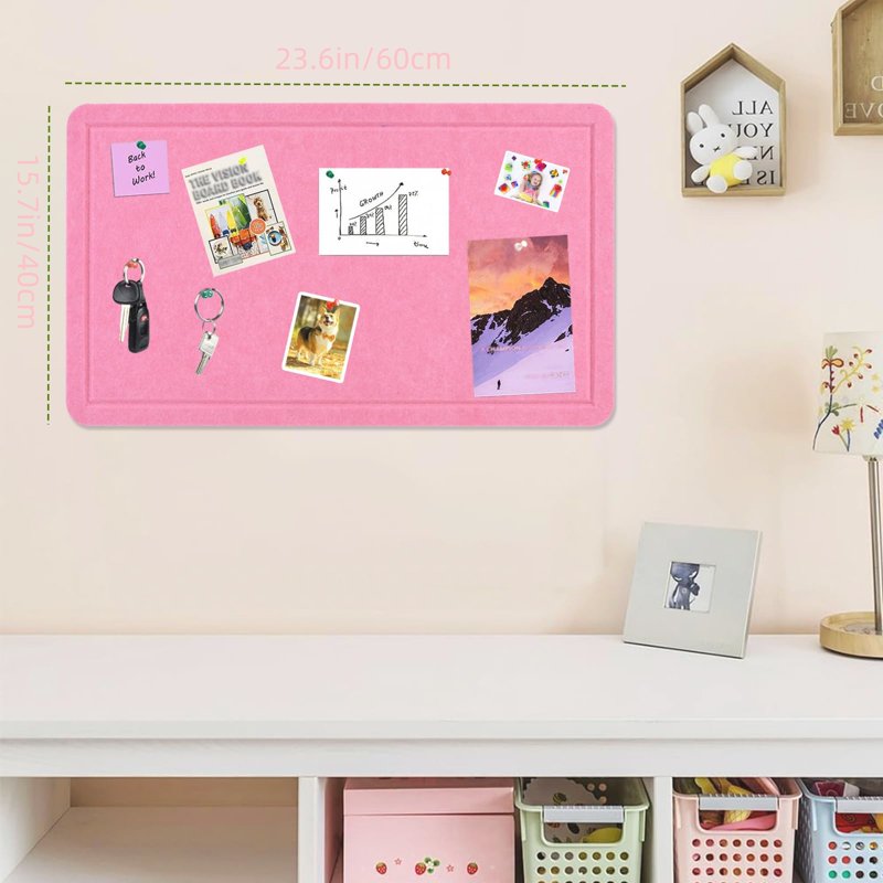 Self-Adhesive Felt Cork Board with Push Pins and Sticky Notes - 23.6x15.7 Inches, Wall-Mounted Bulletin Board for Office, Home, Classroom, White