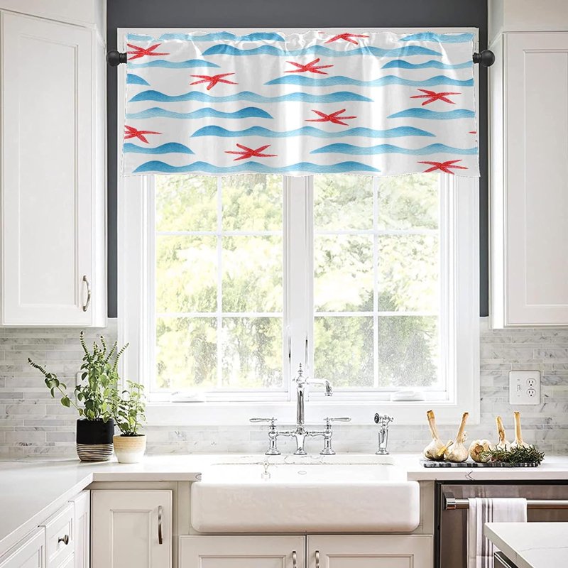 Seascape Window Valances 2 Pack - Blackout, Adjustable, 18x52 Inch