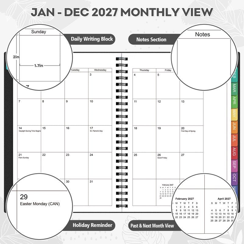 Large 2027 Weekly & Monthly Planner with Tabs & Elastic Closure - 8.5x11in