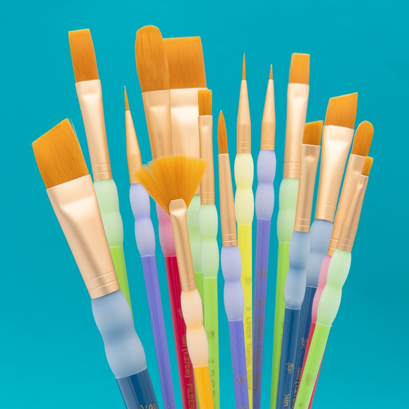 15Pcs Gold Taklon Art & Craft Brush Set - Versatile Painting Tools