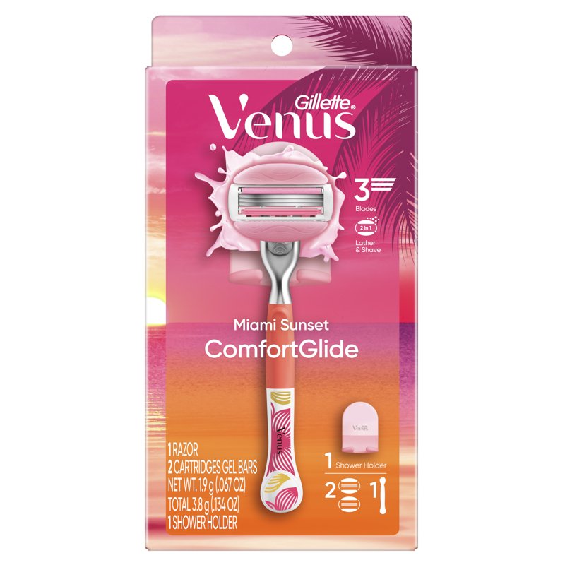 Women’s Razor with 3 Blades & Moisture Bars - Pink Handle + 2 Refills