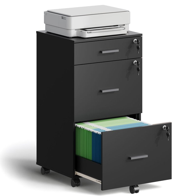 3 Drawer Lockable File Cabinet for Home Office, Mobile Storage with Keys