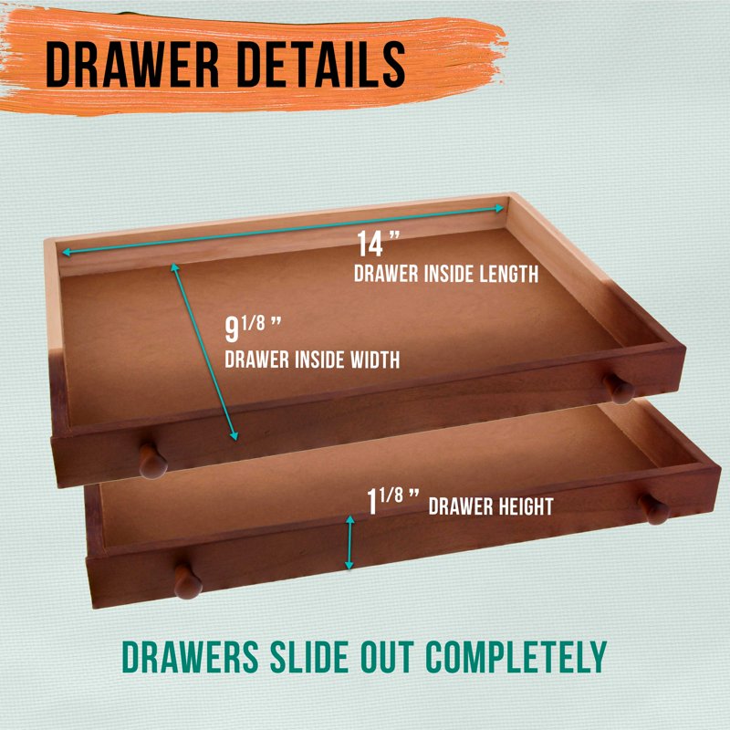 Wooden Art Storage Box with Adjustable Easel and Locking Drawers - Beechwood Art Organizer
