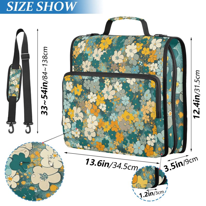 Waterproof 3-Ring Zipper Binder with Shoulder Strap, Holds 500 Sheets