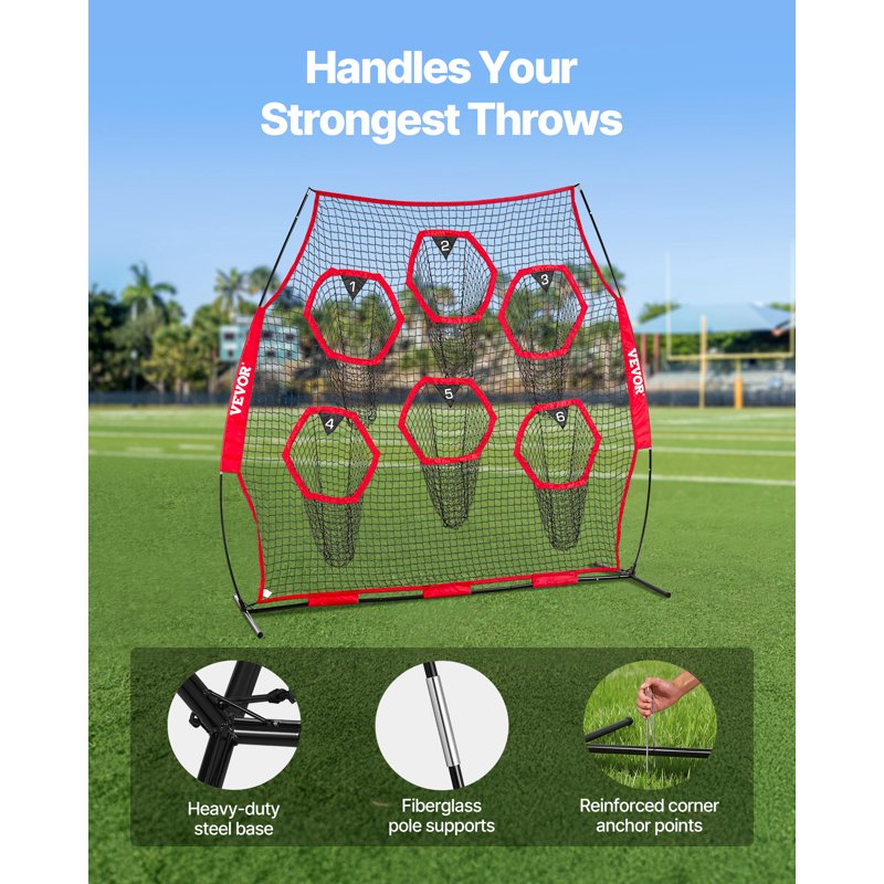 Football Throwing Net with Targets - 8x8 ft Practice Training Equipment