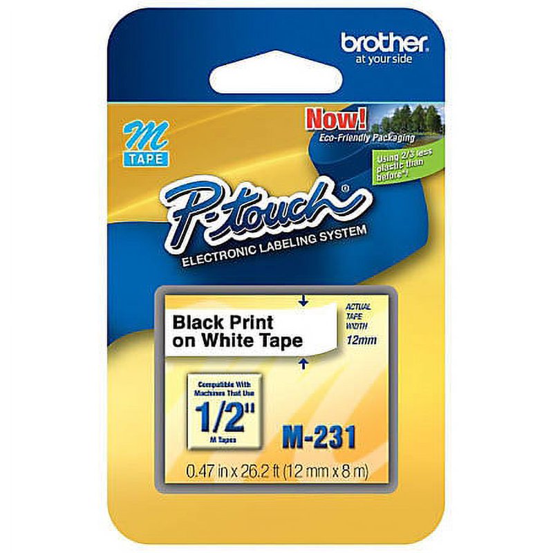 Brother Laminated P-Touch Label Maker Tape 1/2 Inch Black on White, 4 Pack